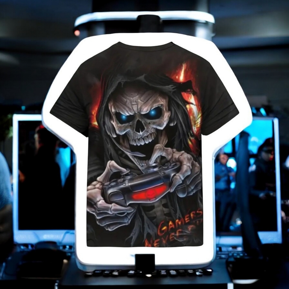 SKELETON 3D MENS GAMING T-SHIRT-FUN GRAPHIC TEE NWOT